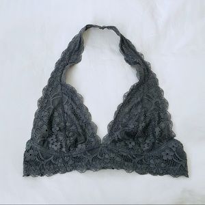 Free People Galloon Lace Halter Bra in Graphite